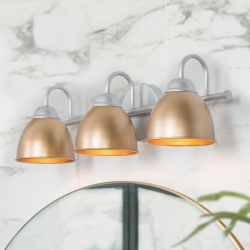UOLFIN Modern Bell Bathroom Vanity Light, 3-Light Silver And Wall Sconce Light With Metal Shades In Gold