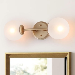 UOLFIN Modern Wall Sconce Light, 2-Light Globe Bathroom Vanity Light Fixture With Frosted Glass Shades In Gold