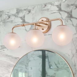 UOLFIN Modern Round Bathroom Vanity Light 3-Light Globe Wall Sconce Light With Frosted Glass Shades In Gold