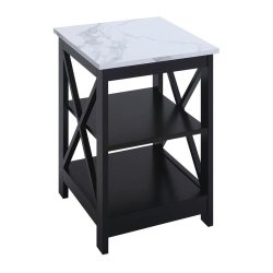 CONVENIENCE CONCEPTS Oxford End Table With Shelves In Faux Marble And Black Wood Finish In White