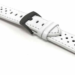 BANDINI Mens Perforated Leather Rally Strap Smart Watch Band Strap for Oneplus Watch - 22MM / Black Buckle In White