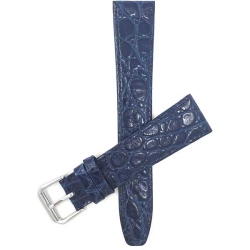 BANDINI Womens Slim Leather Lizard Pattern Glossy Smart Watch Band Strap for Michael Kors Access Runway - 18MM / Silver Buckle In Blue