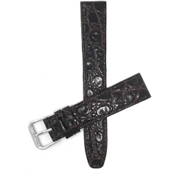 BANDINI Womens Slim Leather Lizard Pattern Glossy Smart Watch Band Strap for Fossil Gen 6 (42Mm), Hybird Hr Scarlette, Chartier - 18MM / Silver