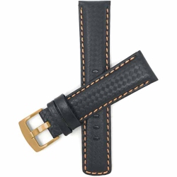 BANDINI Mens Leather Carbon Fiber Pattern Smart Watch Band Strap for Garmin Forerunner, Vivoactive 4 - 22Mm, Black / / Gold Buckle In Orange