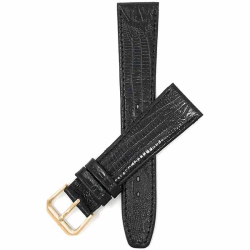 BANDINI Flat Leather Texas Teju Pattern Smart Watch Band Strap for Garmin Venu Sq - 20MM / Gold Buckle In Black