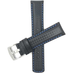 BANDINI Mens Leather Carbon Fiber Pattern Smart Watch Band Strap for Mobvoi Ticwatch E2, S2, Pro, Pro 3 - 22Mm, Black / / Silver Buckle In Blue