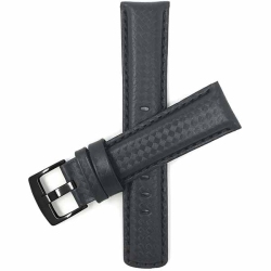 BANDINI Mens Leather Carbon Fiber Pattern Smart Watch Band Strap for Garmin Venu Sq - 20MM / Buckle In Black