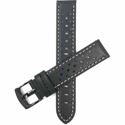 BANDINI Mens Perforated Leather Rally Strap Smart Watch Band Strap for Sunnto 9, Suunto 7 - 22Mm, Black / / Black Buckle In White