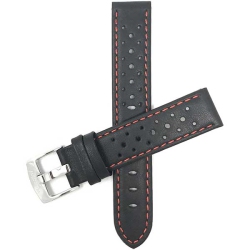 BANDINI Mens Perforated Leather Rally Strap Smart Watch Band Strap for Oneplus Watch - 22Mm, Black / / Silver Buckle In Red