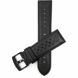 BANDINI Mens Perforated Leather Rally Strap Smart Watch Band Strap for Sunnto 9, Suunto 7 - 22MM / Buckle In Black