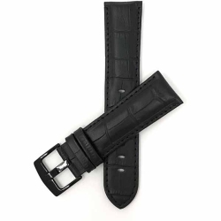 BANDINI Mens Leather Alligator Pattern Smart Watch Band Strap for Mobvoi Ticwatch E2, S2, Pro, Pro 3 - 22MM / Buckle In Black