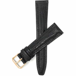 BANDINI Glossy Leather Lizard Pattern Smart Watch Band Strap for Garmin Venu Sq - 20MM / Gold Buckle In Black