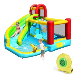 GYMAX Inflatable Kids Water Slide Jumper Bounce House Splash Water Pool W/ 480W Blower