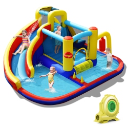 GYMAX 7-In-1 Inflatable Water Slide Water Park Kids Bounce Castle With 735W Air Blower