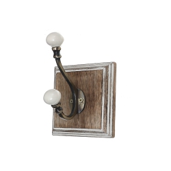 MAISON CONCEPTS INC Antique Brass Hook With Knob On Wood Base (White-Wash) - Set Of 2 In Ivory