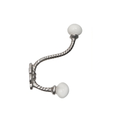 MAISON CONCEPTS INC Iron Twist Hook With Ceramic Knob (Nickel) - Set Of 4 In Ivory
