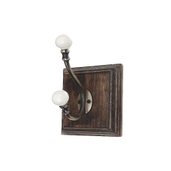 MAISON CONCEPTS INC Antique Brass Hook With Knob On Wood Base (Walnut) - Set Of 2 In Ivory
