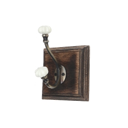 MAISON CONCEPTS INC Antique Brass Hook With Flower Knob On Wood Base (Walnut) - Set Of 2