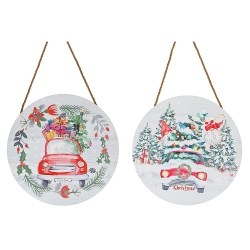 MAISON CONCEPTS INC Mdf Round Wall Hanger (Holiday Truck) (Asstd) - Set Of 2 In Red