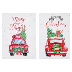 MAISON CONCEPTS INC Canvas Wall Sign With Glitter (Red Car With Gifts) (Asstd) - Set Of 2
