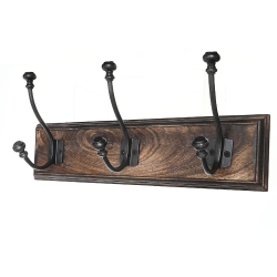 MAISON CONCEPTS INC Triple Gun Metal Iron Hooks On Wood Base