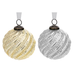 MAISON CONCEPTS INC 4" Glass Swirl Ornament (Gold + Silver) - Set Of 4