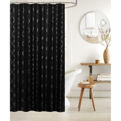 MAISON CONCEPTS Polyester Silver Foil Trellis Printed Shower Curtain In Black