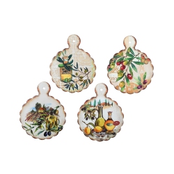 MAISON CONCEPTS INC Round Paddle Board Ceramic Trivet (Olives) (Asstd) - Set Of 4