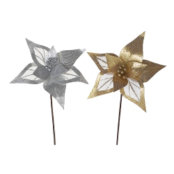 MAISON CONCEPTS INC Transparent Border Glitter Poinsettia Pick (Asstd) - Set Of 6