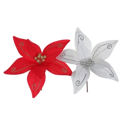MAISON CONCEPTS INC Glitter Swirl Poinsettia Pick (Asstd) - Set Of 12