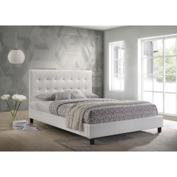 QUEENSONS Faux Leather Diamond Tufted Queen Size Platform Bed (No Box Spring Required) In White