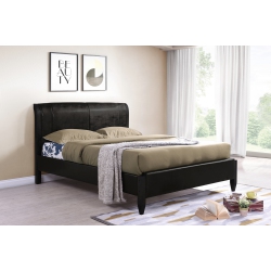 QUEENSONS Faux Leather King Size Sleigh Bed With Solid Wood Legs (Special) In Dark Brown