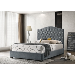 QUEENSONS Velvet Contemporary Queen Size Platform Bed (No Box Spring Required) In Grey