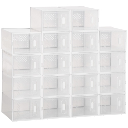 HOMCOM 18 Pack Shoe Storage Boxes, Space-Saving Shoe Organizers, Clear Plastic Stackable Holders Containers With Front Opening