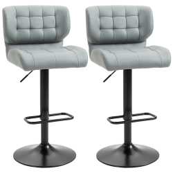HOMCOM Adjustable Bar Stools Set Of 2, Swivel Tufted Pu Leather Barstools \w Footrest, Back And Large Base, Upholstered Bar Chairs for Kitchen