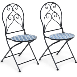 GYMAX Set Of 2 Folding Patio Bistro Chairs Mosaic Chairs Outdoor Dining Chairs