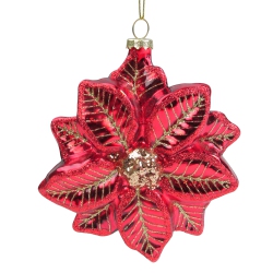 NORTHLIGHT 5" And Gold Glittery Poinsettia Glass Christmas Ornament In Red