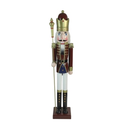 NORTHLIGHT 48" Brown And Wooden Christmas Nutcracker King With Scepter In White