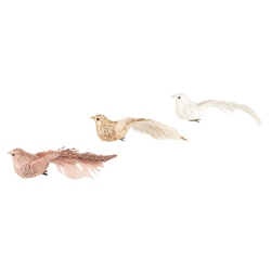 NORTHLIGHT Set Of 3 Glittered Pink And Champagne Bird Clip-On Christmas Ornaments 6.5" In White