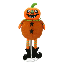NORTHLIGHT 37" Pre-Lit And Black Led Standing Jack-O-Lantern Pumpkin Halloween Decor In Orange