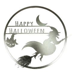 NORTHLIGHT 17" Flying Witch Happy Halloween Wall Sign In Silver