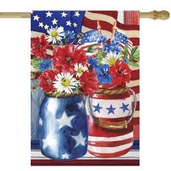 NORTHLIGHT Patriotic Americana Floral Bouquet Outdoor House Flag 28" X 40