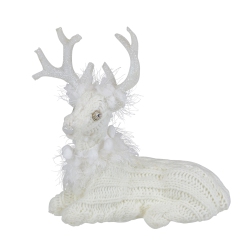 NORTHLIGHT 9.75" Cable Knit Sitting Reindeer Christmas Figure In White