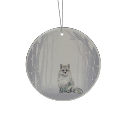 NORTHLIGHT 4" And Silver Arctic Fox Porcelain Disc Christmas Ornament In White