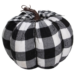 NORTHLIGHT 7" Black And Buffalo Plaid Fall Harvest Tabletop Pumpkin In White