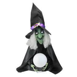NORTHLIGHT 26" Pre-Lit Sitting Fortune Witch With Magic Ball Halloween Decoration