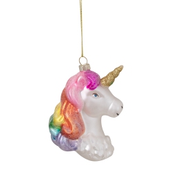 NORTHLIGHT 4" Rainbow Unicorn Head Hanging Glass Christmas Ornament