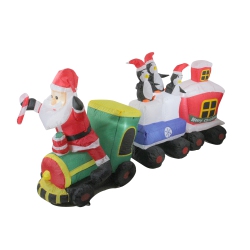 NORTHLIGHT 6.5' And Green Inflatable Santa And Penguins On Train Lighted Outdoor Christmas Decoration In Red