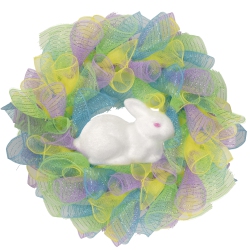 NORTHLIGHT Colorful Deco Mesh Ribbon Easter Bunny Wreath, 24-Inch, Unlit