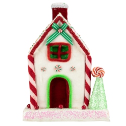 NORTHLIGHT 11" White And Peppermint Candy House Christmas Decoration In Red